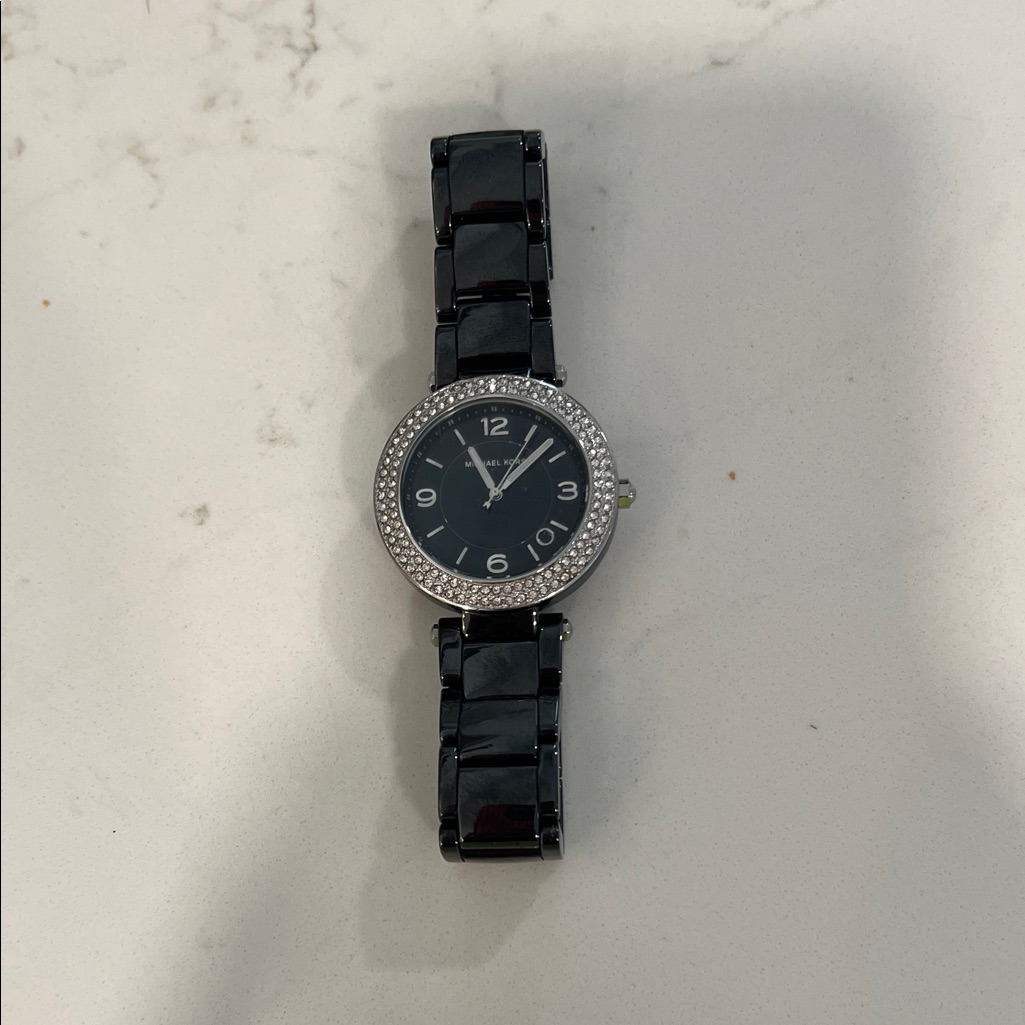 Michael Kors Black Ceramic Bracelet Watch With Crystal Bezel